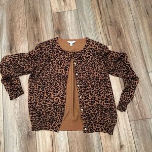 Time and Tru Leopard Animal Print Crew Neck Cardigan Size 20 XXL